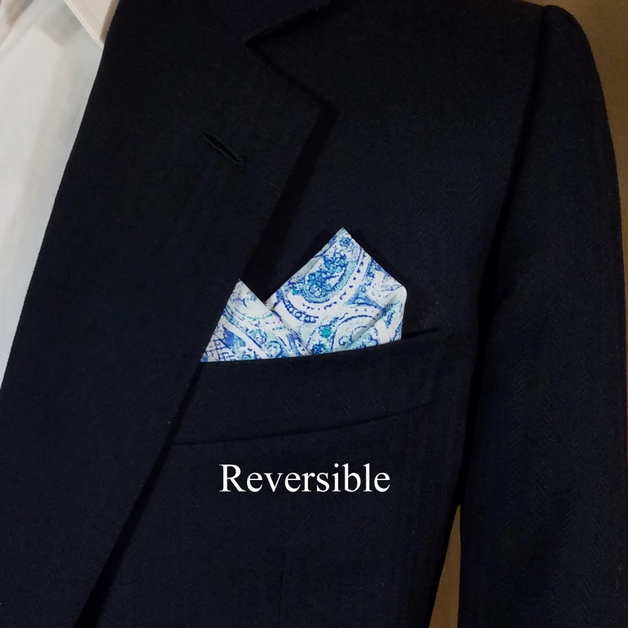 Blue Paisley 100% Cotton Pre-Folded Pocket Square Handkerchief Insert - 2 Point 6 Blue Paisley 100% Cotton Pre-Folded Pocket Square Handkerchief Insert - 2 Point - Image 4