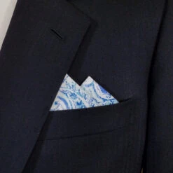 Blue Paisley 100% Cotton Pre-Folded Pocket Square Handkerchief Insert - 2 Point