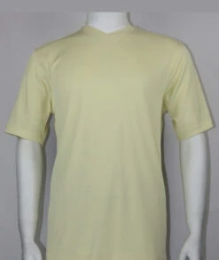 Bassiri Short Sleeve V-Neck Ribbed Jersey Knit Tee - Light Yellow