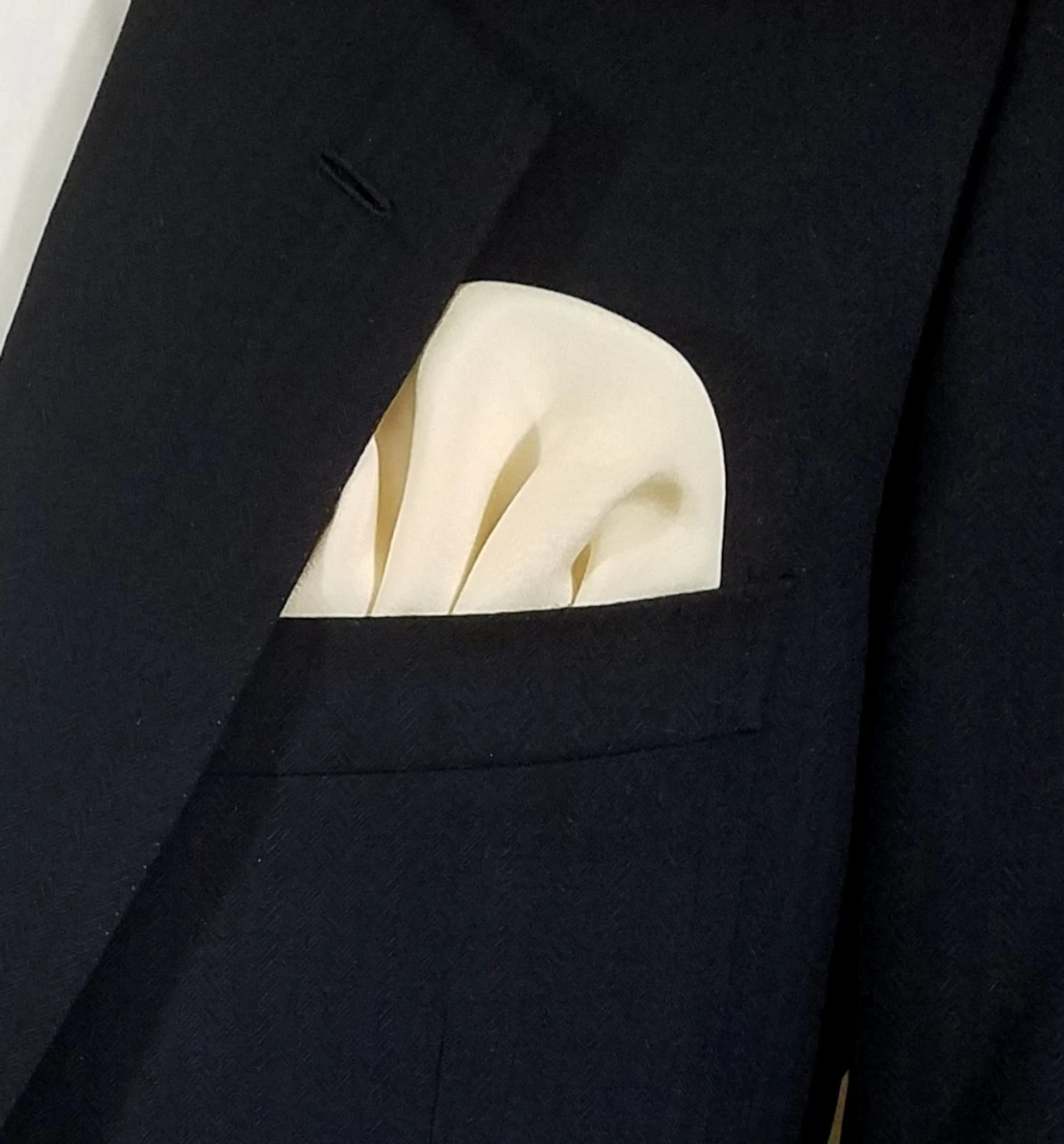 Cream 100% Silk Charmeuse Pre-Folded Pocket Square Insert 3 Cream 100% Silk Charmeuse Pre-Folded Pocket Square Insert