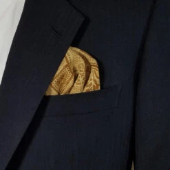 Silk Blend Pre-Folded Fan Design Pocket Square Insert - Gold & Brown -Fashion Formal Wear Store goldrayon silk 3 39933.1646153645