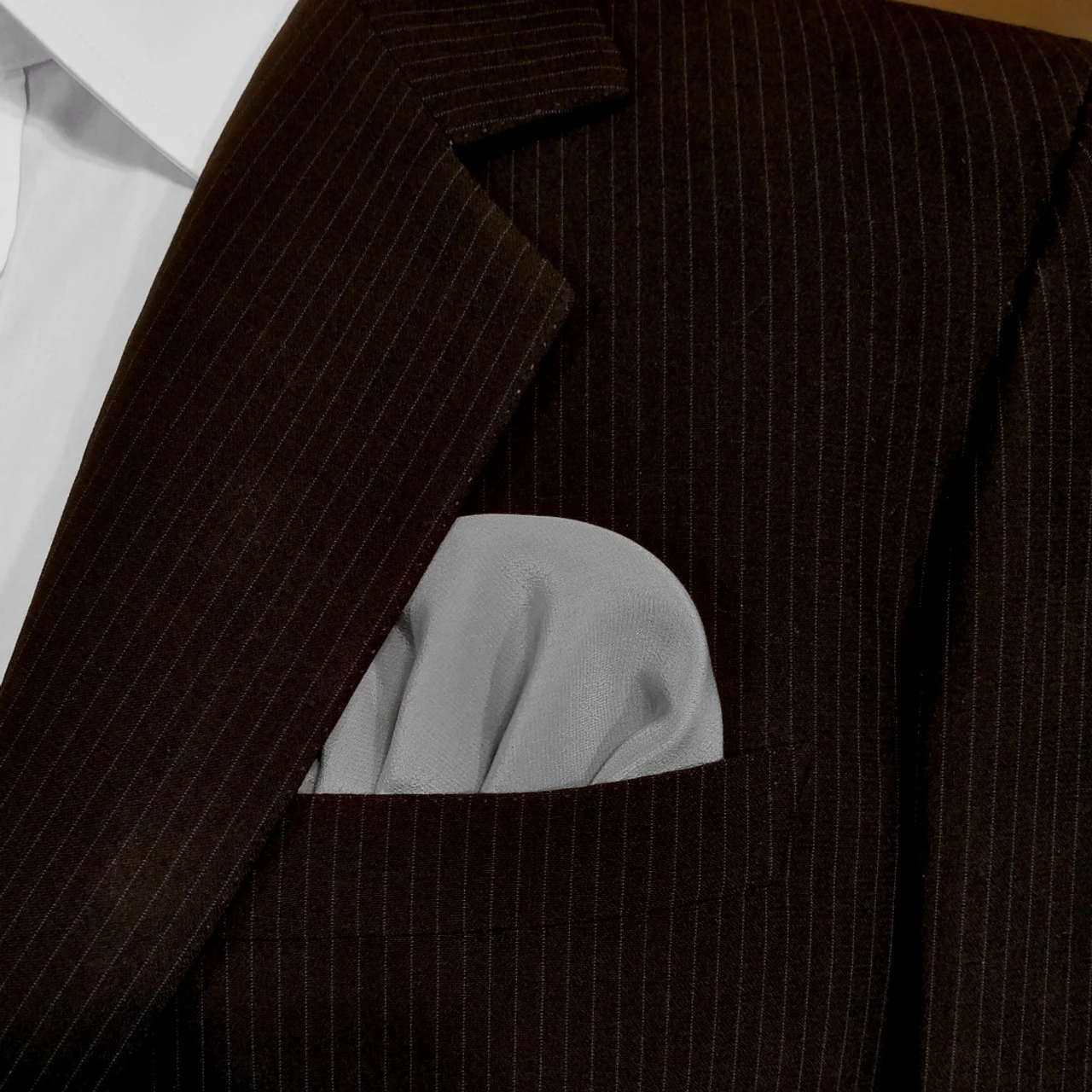 Grey 100% Silk Charmeuse Pre-Folded Pocket Square Insert 4 Grey 100% Silk Charmeuse Pre-Folded Pocket Square Insert - Image 2