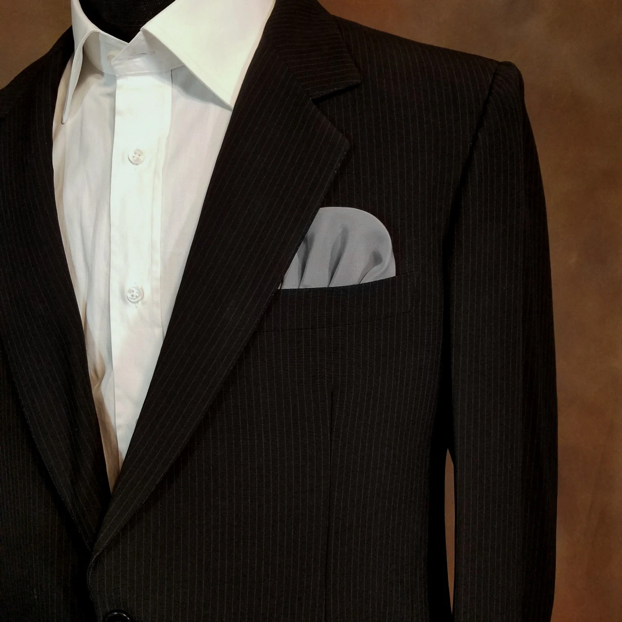 Grey 100% Silk Charmeuse Pre-Folded Pocket Square Insert 6 Grey 100% Silk Charmeuse Pre-Folded Pocket Square Insert - Image 4