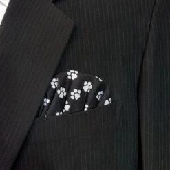 Black Cotton Dog Paw Print Pre-Folded Pocket Square Insert
