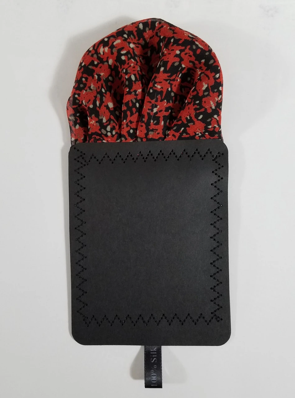 Dark Red & Black 100% Silk Pre-Folded Pocket Square Insert 4 Dark Red & Black 100% Silk Pre-Folded Pocket Square Insert - Image 2