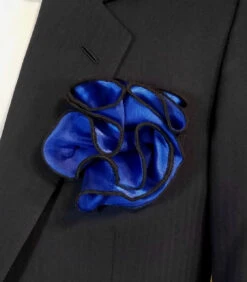 Antonio Ricci 2-in-1 Pouf Round Pocket Square - Black On Royal Blue