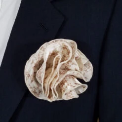 Antonio Ricci 2-in-1 Pouf Round Pocket Square - Brown Floral On Tan