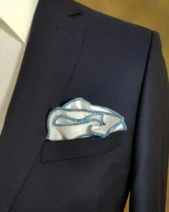 Antonio Ricci 2-in-1 Pouf Round Pocket Square - Grey & Blue Color On White -Fashion Formal Wear Store teal2 08384.1581027863