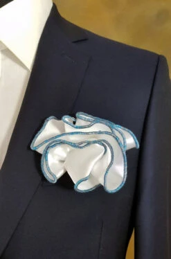 Antonio Ricci 2-in-1 Pouf Round Pocket Square - Grey & Blue Color On White -Fashion Formal Wear Store teal 52592.1581027863