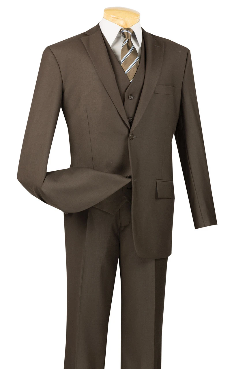 Vinci 2-Button Classic Suit With Vest - Brown 3 Vinci 2-Button Classic Suit With Vest - Brown