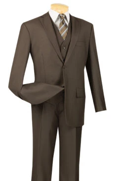 Vinci 2-Button Classic Suit With Vest - Brown - X Long