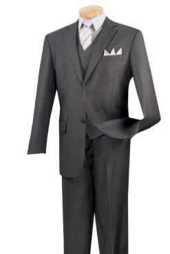 Vinci 2-Button Classic Suit With Vest - Heather Grey