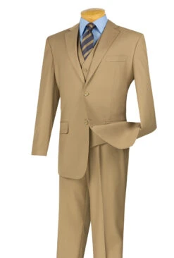 Vinci 2-Button Classic Suit With Vest - Khaki