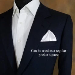 White Satin 2-in-1 Pouf Round Pocket Square With Black Trim -Fashion Formal Wear Store whitepocketsquare 47369.1678992672