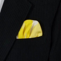 Yellow And White 100% Silk Pre-Folded Pocket Square Insert